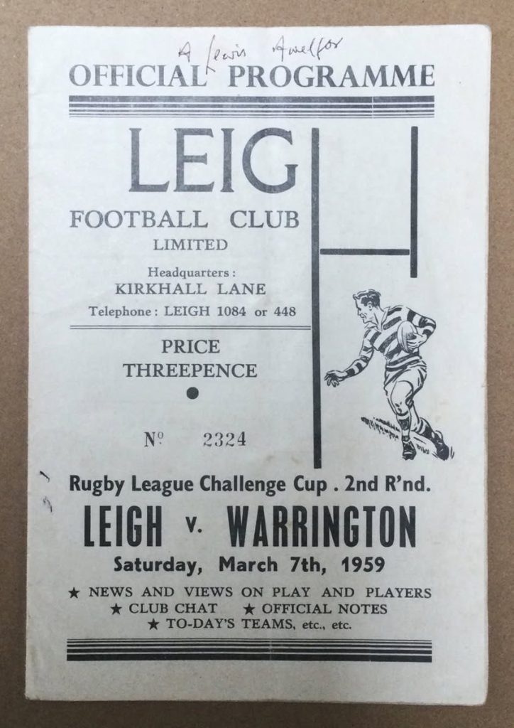 One of the early games Gordon Lewis Played for during his long career at Leigh Rugby League Club