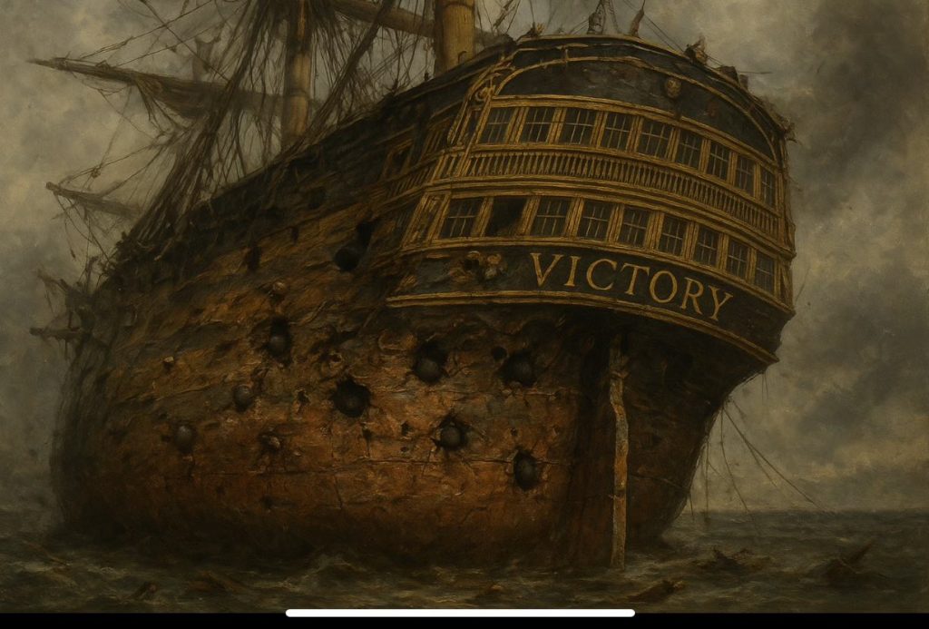 HMS Victory cannon balls stuck in the copper hull as described by Thomas Johns