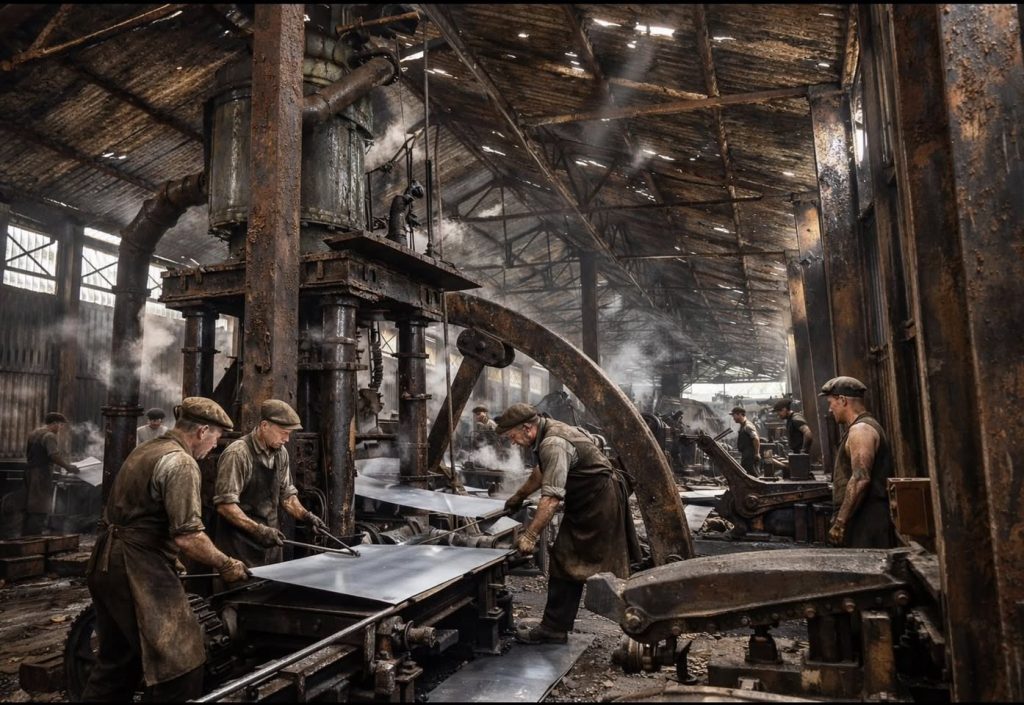 An artistic impression of how the hot rolls shed would have looked when in full operation