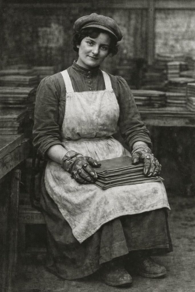 Artistic impression of a woman tinwork from the 1930s