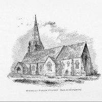 St Mary’s An early engraving of the Church of St Mary Kidwelly, an observation here is the lack of headstones around the church, not until the 17th century did raised headstones become popular, so can be assumed that this engraving dates from before the 17th century..